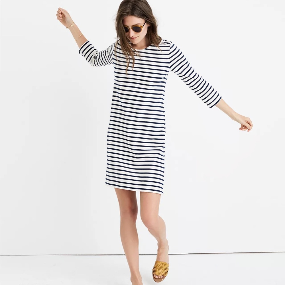 Madewell Striped Knit Dress Size M cream and navy strips Worn about 4x